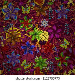 Flat Flower Elements Design. Flower pattern. Colour Spring Theme seamless pattern Background. Vector seamless Beautiful fabric pattern.