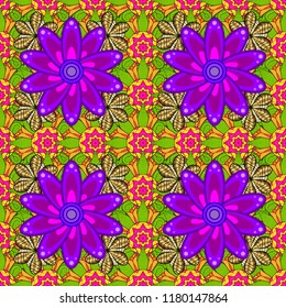 Flat Flower Elements Design. Seamless vector background with flowers. Colour Spring Theme seamless pattern Background. Children style.