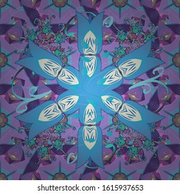 Flat Flower Elements Design. Seamless Floral Pattern in Vector illustration. Flowers on violet, blue and neutral colors. Colour Spring Theme seamless pattern Background.
