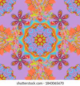 Flat Flower Elements Design. Seamless vintage. Vector Cute fabric pattern. Colour Spring Theme seamless pattern Background.