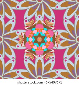 Flat Flower Elements Design. Seamless Floral Pattern in Vector illustration. Colour Spring Theme seamless pattern Background. Flowers on colorful background.