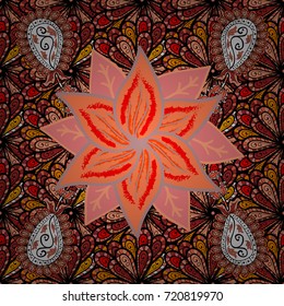 Flat Flower Elements Design. Seamless retro pattern with flowers. Colour Summer Theme seamless pattern Background. Flowers on black, orange and red colors.