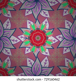 Flat Flower Elements Design. Seamless Floral Pattern in Vector illustration. Colour Spring Theme seamless pattern Background. Fancy fabric pattern.