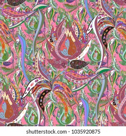 Flat Flower Elements Design. Vector illustration. Elegant Flowers Bouquet Watercolor on a pink, green and neutral colors. Colour Spring Theme seamless pattern Background.