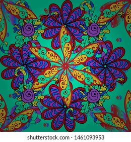 Flat Flower Elements Design Vector illustration. Flowers on red, green and black colors.Colour Spring Theme seamless pattern Background. Seamless floral pattern with flowers, watercolor.