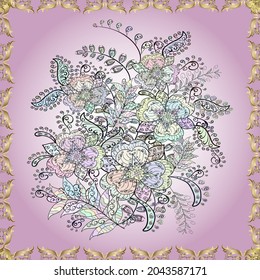 Flat Flower Elements Design. Vector illustration. Cute floral elements. Colour Spring Theme seamless pattern Background. Seamless pattern Fashionable fabric pattern.