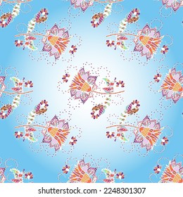 Flat Flower Elements Design Vector illustration. Flowers on neutral, blue and white colors.Colour Spring Theme seamless pattern Background. Seamless floral pattern with flowers, watercolor.
