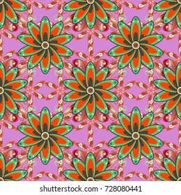 Flat Flower Elements Design. Vector Cute fabric pattern. Seamless vintage. Colour Spring Theme seamless pattern Background.