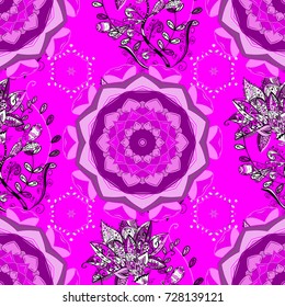 Flat Flower Elements Design. Vector illustration. Elegant Flowers Bouquet Watercolor on a magenta, pink and purple colors. Colour Spring Theme seamless pattern Background.