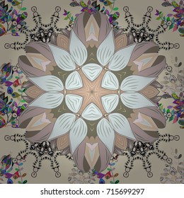 Flat Flower Elements Design. Zentangle abstract flowers. Vector illustration. Colour Spring Theme seamless pattern Background. Doodle flower. Cute fabric pattern.