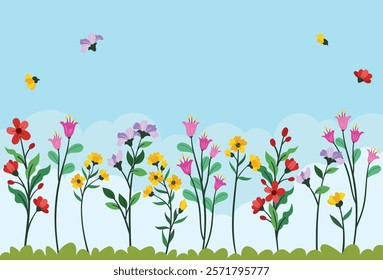 Flat flower garden in spring background vector illustration