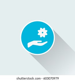 Flat flower icon with hand