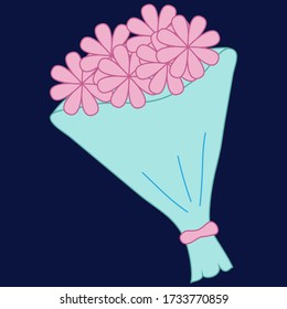 Flat flower icon isolated on dark background. Cute design in pastel colors for stickers, labels, tags, gift wrapping paper, wedding invitations, flower studio. Beautiful flower bouquet