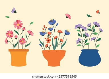 Flat flower in pot collection vector illustration