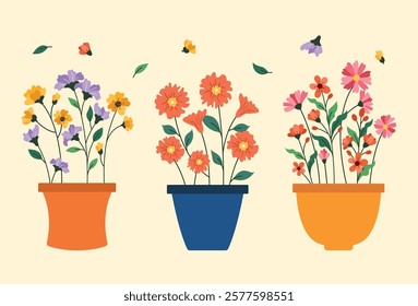 Flat flower in pot collection vector illustration