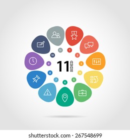 Flat flower shaped abstract presentation infographic chart. Numbered with icons. Isolated on white background. Vector graphic template.