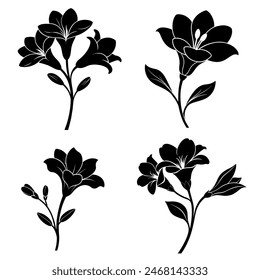 Flat flower silhouettes collection vector