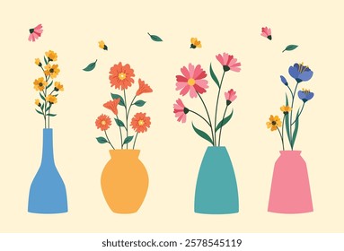 Flat flower in vase collection vector illustration