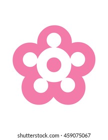 Flat Flower vector icon in silhouette isolated on white. Cute retro design in bright Pink Colour 