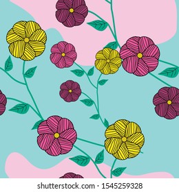 Flat Flowers Background. Autumn Background. Seamless Pattern With Floral Motifs able to print for cloths, tablecloths, blanket, shirts, dresses, posters, papers.