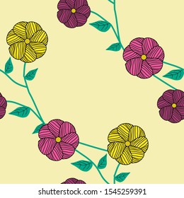 Flat Flowers Background. Autumn Background. Seamless Pattern With Floral Motifs able to print for cloths, tablecloths, blanket, shirts, dresses, posters, papers.