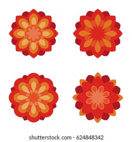 Flat flowers. Icon set. Red flower symbols illustration