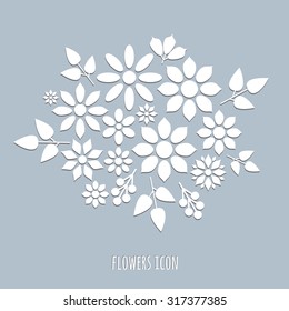 flat flowers icons in silhouette isolated. design for tags, stickers, labels, gift wrapping paper.