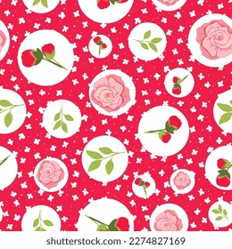 Flat flowers roses vector repeat pattern design