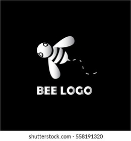 flat flying bee logo template elements silver