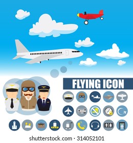 Flat Flying Element plus Icon Set. Vector.