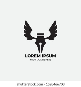 Flat Flying Pen Logo Design