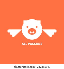 Flat Flying Pig Logo. Vector Illustration