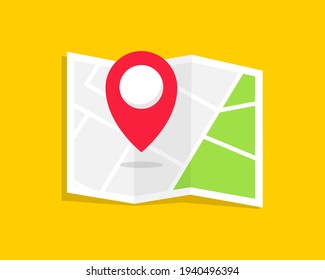Flat folded location map with marker. City map with pin pointer. GPS navigation map with city street roads. Vector illustration.