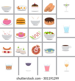 Flat Food Icons Set: Vector Illustration, Graphic Design. Collection Of Colorful Icons. For Web, Websites, Print, Presentation Templates, Mobile Applications And Promotional Materials