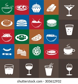 Flat Food Icons Set: Vector Illustration, Graphic Design. Collection Of Colorful Icons. For Web, Websites, Print, Presentation Templates, Mobile Applications And Promotional Materials
