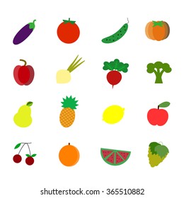 Flat Food Icons. Vector Illustration.