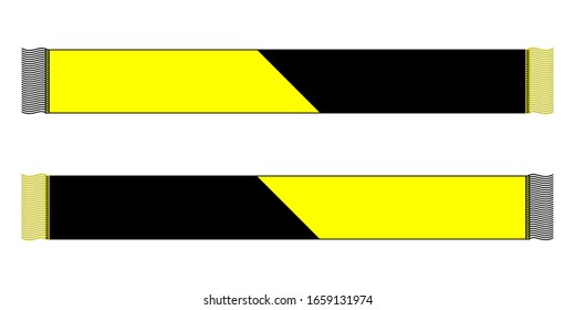 Flat Football Fans Scarf Design With Half Color Yellow/Black Vector.Front And Back Views.