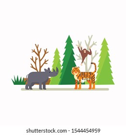 Flat forest animal character set, isolated on background