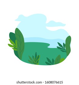 Flat forest leaves landscape vector illustration. Panorama landscape background. Nature isolated poster. Summer card design. 