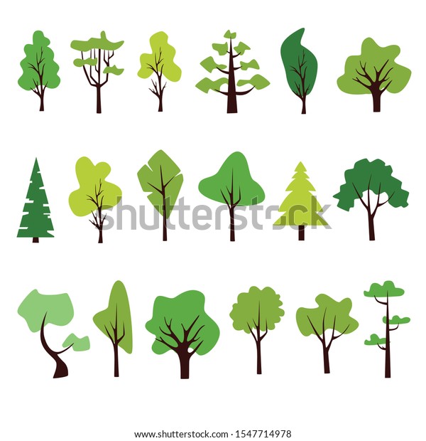 フラットフォレストツリーのアイコン 松 トウヒ オーク 樺 幹 アスペン アルダー ポプラ クリ ヤシの木のベクターイラスト 植物の植物で エコの葉を分離 のベクター画像素材 ロイヤリティフリー