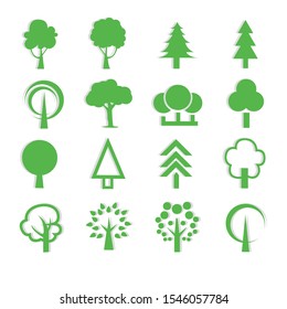 Flat forest tree nature plant. Vector collection green trees icon. Green trees set. Flat style. 