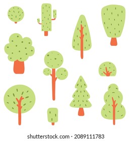 Flat forest tree nature plant isolated eco foliage