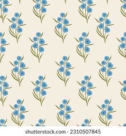 flat forget-me-nots on an endless geometric pattern. blue flowers on a light background. minimalistic floral pattern.