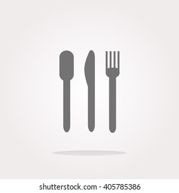 flat fork and knife. Eat sign icon. Cutlery etiquette rules symbol. Circle and square buttons
