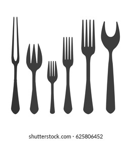 Flat forks set isolated on white background. Vector different forks for kitchen icons