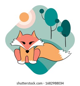 Flat fox for decoration design. Funny cartoon character. Flat vector icon. Web icon. Cute illustration.