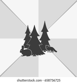 Flat fox and rabbit illustration. Animal icon.