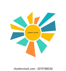 flat frame in the shape of a sun with rays. Summer round border. Vector illustration