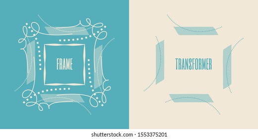 Flat frame transformer set. Creative holiday vignette, isolated. 5 unique separated border items in layers will help you to intermix new excited backs for public promotional posts.