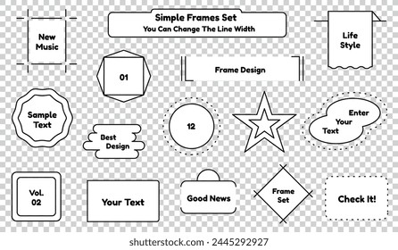 Flat Frames Set - Black And White Vector Illustrations Isolated On Transparent Background
